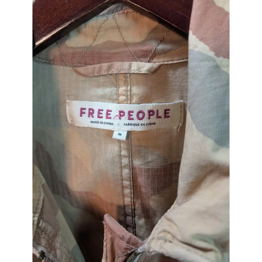 Free People Sz M Lead The Way Tan Camoflage Oversize Bohemian Cotton Jacket - Picture 4 of 6